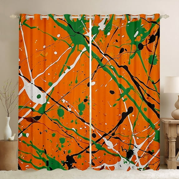 Manfei Orange Splash Splatter Curtains Pack of 2 (42x84 Each), Modern Watercolor Curtains Blackout, Chic Geometric Striped Bedroom Curtains, Window Curtains Home Decor