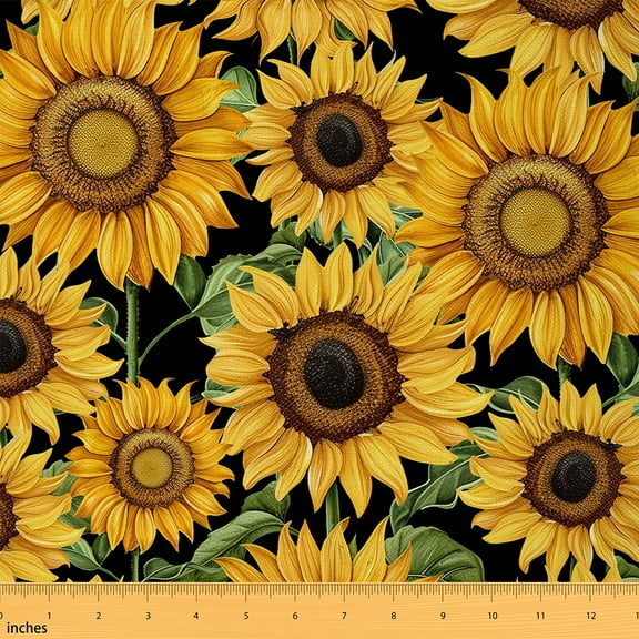 Manfei Orange Sunflower Fabric by the Yard (3 Yards), Botanical Theme Decorative Fabric by the Yard, Flower Floral Sewing & Crafting Fabric