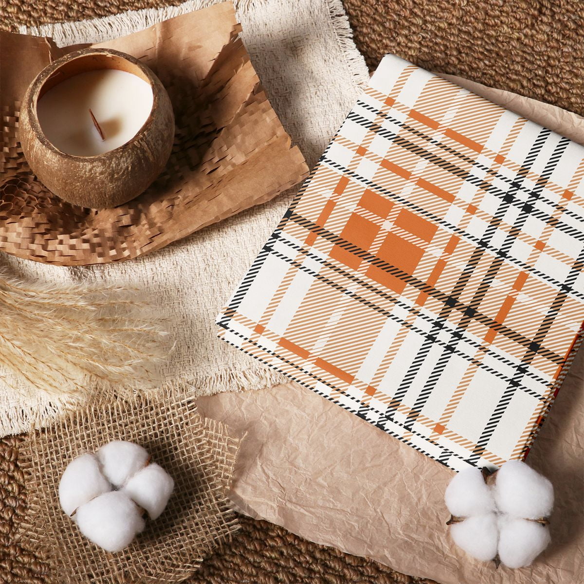 Rust Orange Color Cloth Manfei Orange Tartan 100% Cotton Fabric 5 Yards, Rust Plaid Fabric for ...