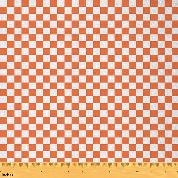 Manfei Orange White Plaid Fabric by the Yard (2 Yards) for Girls, Geometric Buffalo Patchwork Decorative Fabric by the Yard, Grid Checkered Sewing & Crafting Fabric