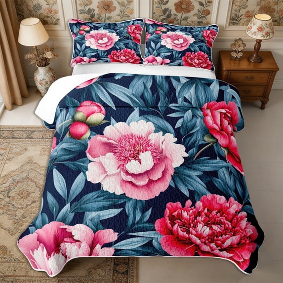 Spring Quilt Set Manfei Oriental Flower Peony Bed Spread Queen 3pcs,Spring Garden Queen ...