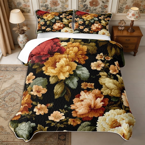 Manfei Oriental Flower Peony Twin Quilt Set 2 Pieces,Spring Garden Twin Coverlet Set,1 Bedspread and 1 Pillowcase