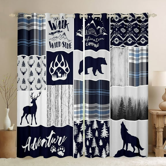 Manfei Outdoor Camper Adventure Black Out Curtains,Wild Moose Deer Bear Curtains Pack of 2 (42x63 Each),Tropical Plant Pine Bedroom Curtains For Children,Breathable Home Decor
