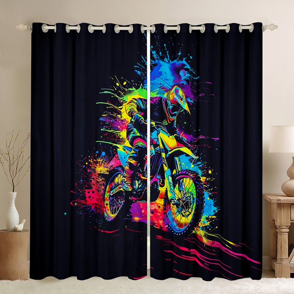 Manfei Outdoor Motocross Curtains Pack of 2 (42x84 Each),Watercolor Graffiti Curtains Blackout,Dirt Bike Sport Bedroom Curtains For Boys,Lightweight Room Decorative
