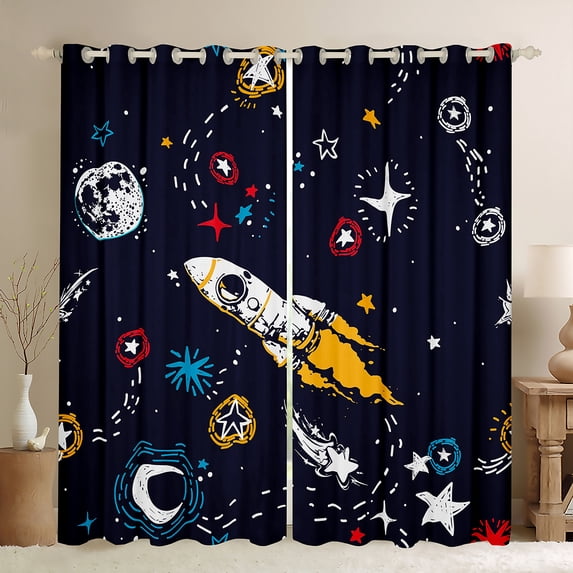 Manfei Outdoor Spacecraft Blackout Curtains Set of 2 (52x84 Each),Colorful Graffiti Window Curtains,Colorful Stars Print Curtains and Drapes For Boy Teens,Luxury Bedroom Decor