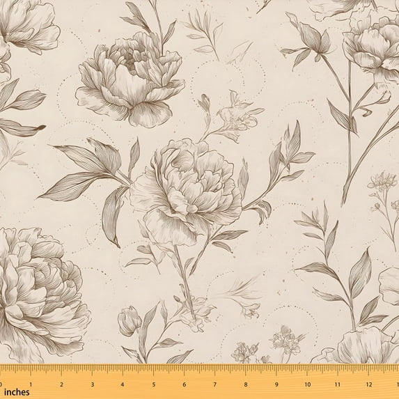 Ten Rosy Roses Manfei Outline Rose Fabric by the Yard 10 Yards, Cream Sketch Home ...