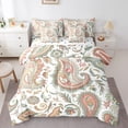 thumbnail image 1 of Manfei Paisley Flower 7 Pieces Bedding Comforter Set,Boho Theme Full Bedding Set,Orange Green White Fitted Sheet Flat Sheet For Adults,Microfiber Bedroom Decor Reversible, 1 of 8