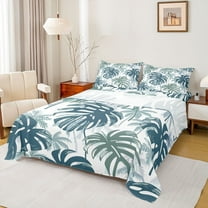 Manfei Palm Monstera Bed Sheets Set Twin Size,Tropical Plant Leaves Bedding Sets Twin Size,Hawaii Summer Holiday Bed Sheets Twin,Ultra Soft Bedroom Decoration,3pcs
