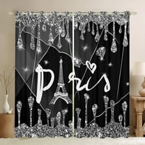 Manfei Paris Eiffel Tower Black Out Curtains, Black Diamond Sequin Print Curtains Pack of 2 (42x63 Each), Romantic Princess Style Bedroom Curtains, Living Room Curtains Decor