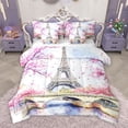 thumbnail image 1 of Homewish Paris Eiffel Tower Twin Bedding Sets 7-Piece for Teen, Pink Cherry Blossoms Bedding Comforter Set, Chic Watercolor Reversible Sheet Sets, Breathable Home Decor, 1 of 7