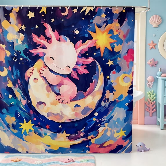 Manfei Pastel Animal Axolotl Shower Curtain 72Wx72L,Cute Salamander Pattern Bathroom Curtain