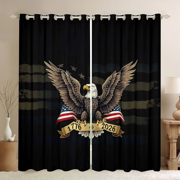 Manfei Patriotic Eagle Kitchen Curtains,1776-2026 Print Black Out Curtains Pack of 2 (42x63 Each),July 4Th Gifts