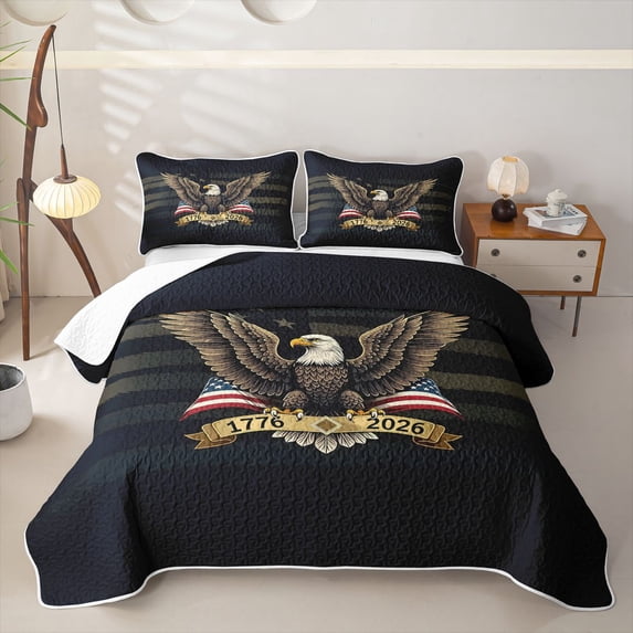 Manfei Patriotic Eagle Twin Quilt Set,1776-2026 Print Twin Coverlet Set,July 4Th Gifts,2pcs