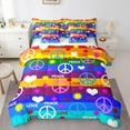 thumbnail image 1 of Manfei Peace and Love Bedding Comforter Set 7-Piece for Kids, Cartoon Groovy Floral King Bedding Sets, Love Heart Reversible Bed Sheets, Luxury Bedroom Decor, 1 of 7