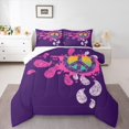 thumbnail image 1 of Manfei Peace and Love Queen Comforter Set for Kids, Purple Watercolor Bedding Sets, Retro Flower Print Reversible Bedding Comforter Set, Super Cozy Room Decor, 3-Piece, 1 of 8