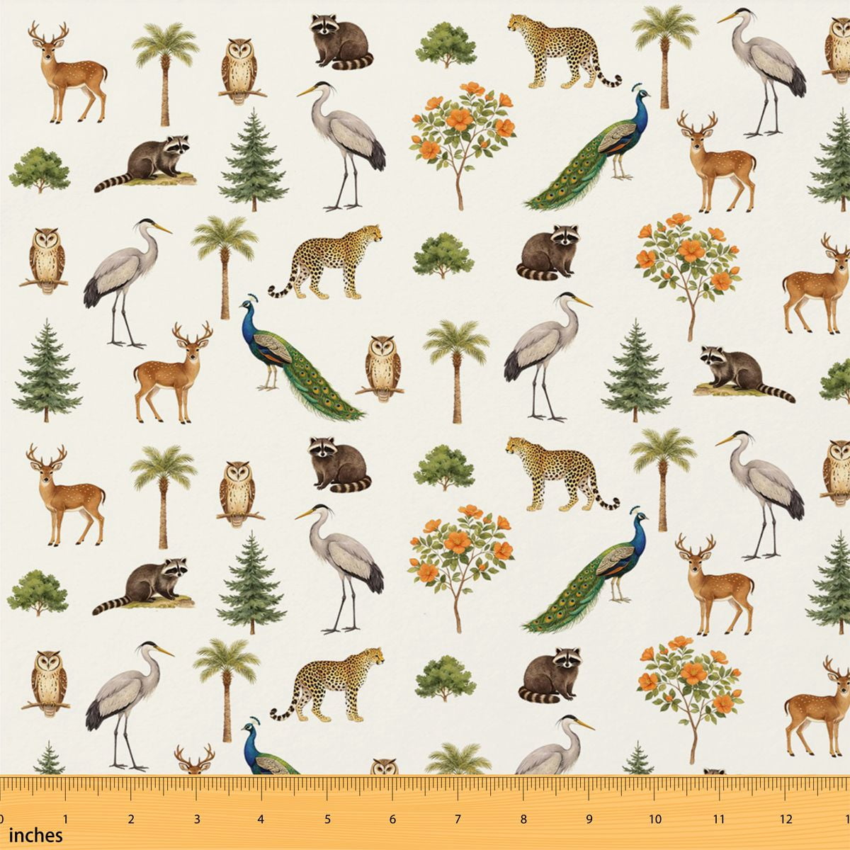 Manfei Peacock Bird Fabric by the Yard 2 Yards, Forest Deer Sewing ...