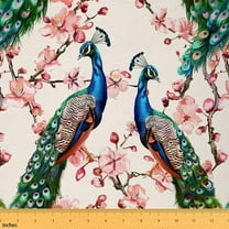 Manfei Peacock Print Fabric by the Yard (1 Yard), Pink Cherry Blossoms Decorative Fabric by the Yard, Wild Animal Wildlife Sewing & Crafting Fabric