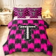 thumbnail image 1 of Manfei Pearl Pattern Letter T 7pcs Queen Bedding,Black Pink Checkered Bedding Comforter Set Queen,Pink Reversible, 1 of 7