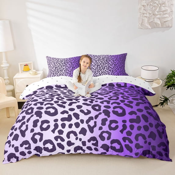 Manfei Periwinkle Leopard Bedding, Ombre Violet Spot Duvet Cover Full ...