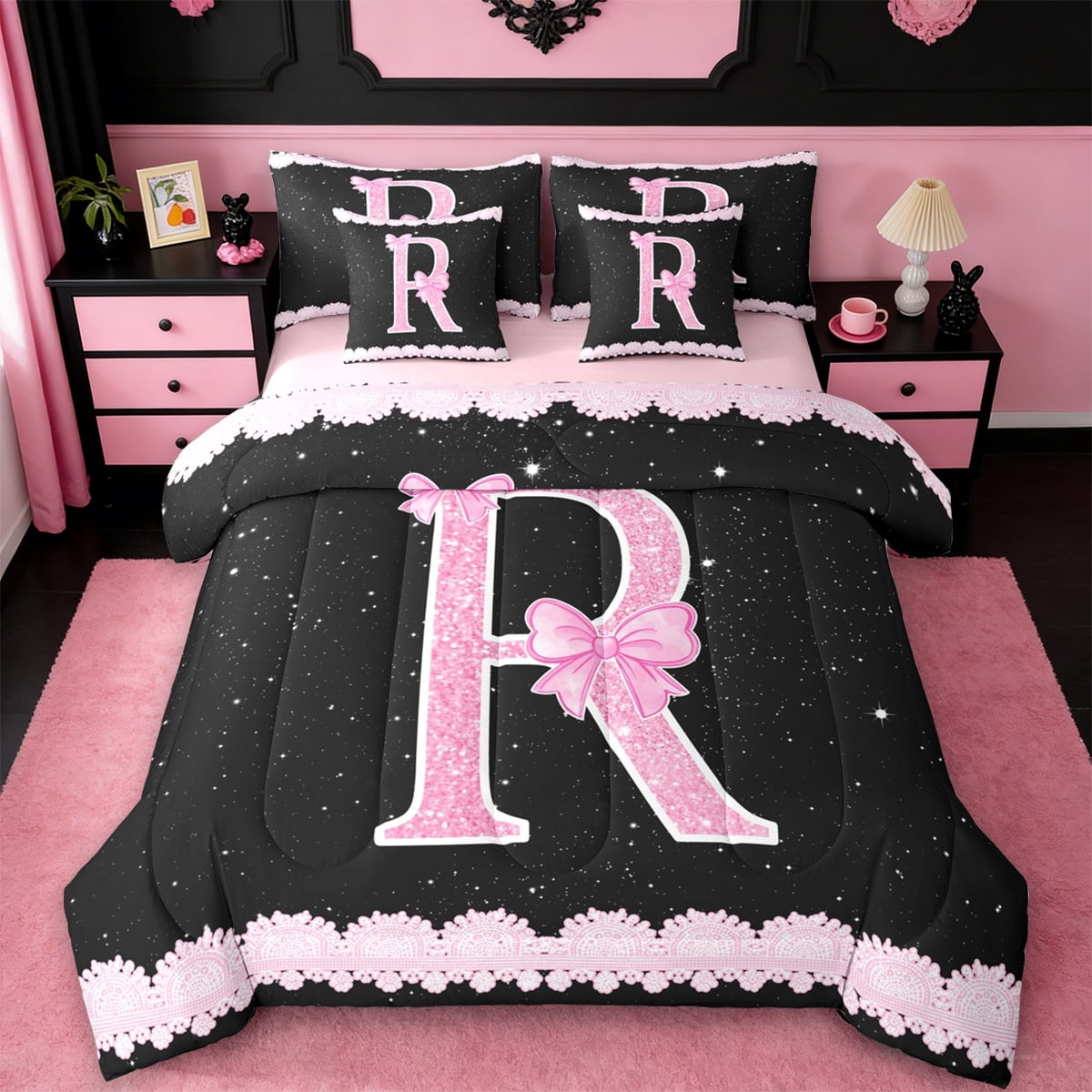 Manfei Initial Letter V 7 Pieces Bedding Comforter Set,Galaxy