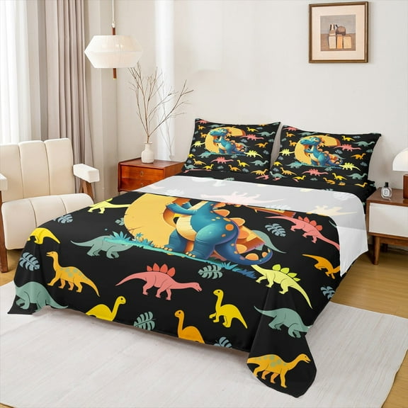 Manfei Personalized Gifts Twin Sheet Sets,Latter C Twin Fitted Sheet,Blue Yellow Dinosaur Flat Sheet,Lightweight Room Decoration,3 Pieces