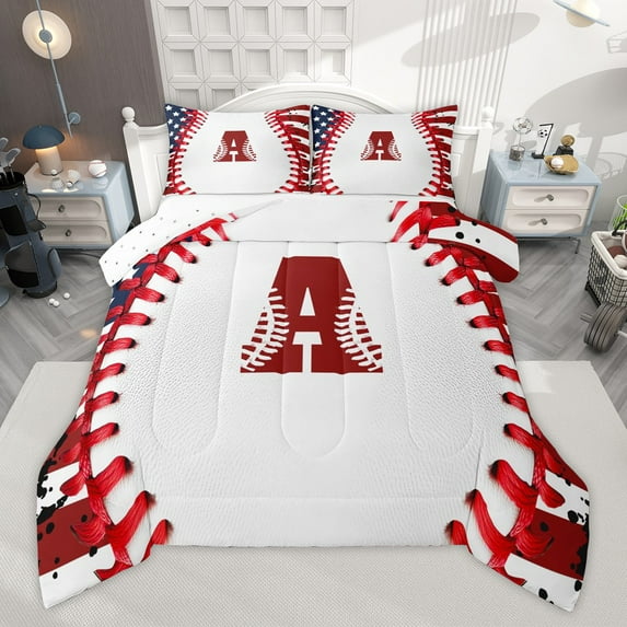 Manfei Personalized Initial A 2pcs Bedding Comforter Set for Boys Girls Teens,Letter Monogrammed Alphabet Twin Comforter Sets,Sport Baseball Breathable Bedding Set,Luxury Bedroom Decor