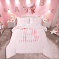 thumbnail image 1 of Manfei Personalized Initial 2pcs Bedding Comforter Set,Geometric Grid Twin Comforter Sets,Pink Bowknot Breathable Bedding Set,Ultra Soft Kawaii Home Decor,Reversible, 1 of 8