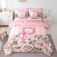 thumbnail image 1 of Manfei Personalized Initial 7-Piece Twin Bedding Sets,Bow Alphabet Bedding Comforter Set,Bling Rose Breathable Sheet Sets,Lightweight Sequin Room Decor,Reversible, 1 of 8