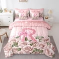 thumbnail image 1 of Manfei Personalized Initial 7-Piece Twin Bedding Sets,Pink Sequin Bedding Comforter Set,Rose Bow Breathable Sheet Sets,Ultra Soft Cute Home Decor,Reversible, 1 of 8
