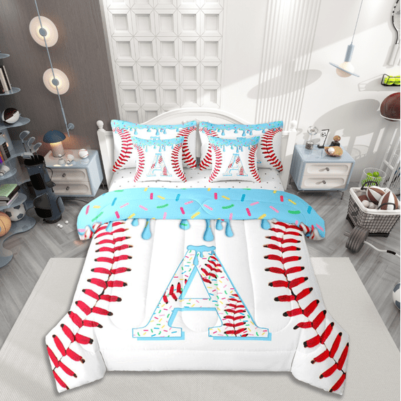 Manfei Personalized Initial A Bedding Comforter Set 7pcs,Baseball Sport Queen Bedding Sets