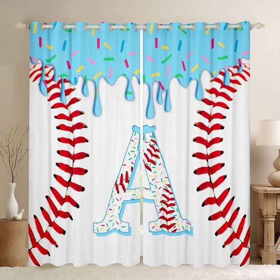 Manfei Personalized Initial A Black Out Curtains,Baseball Curtains Pack of 2 (42x63 Each)
