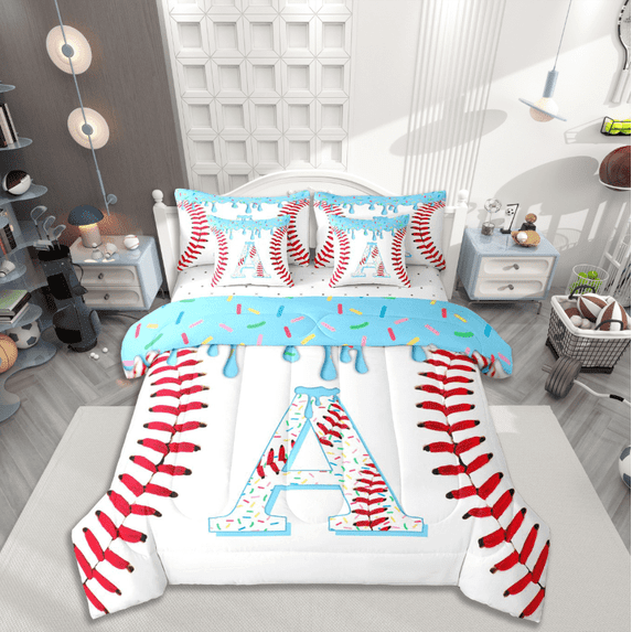 Manfei Personalized Initial A Twin Bedding Sets 7-Piece,Baseball Bedding Comforter Set
