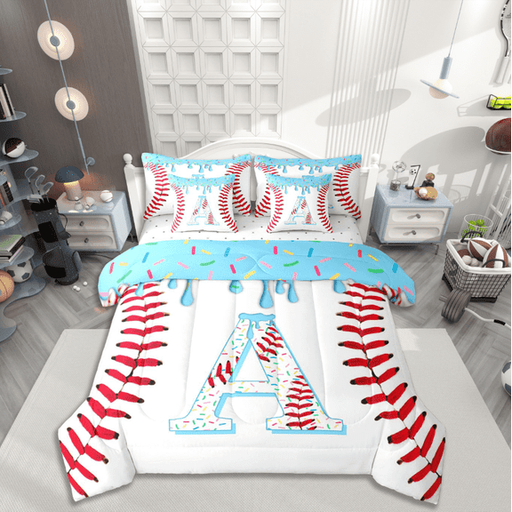 Manfei Personalized Initial A Twin Bedding Sets 7-Piece,Baseball Bedding Comforter Set