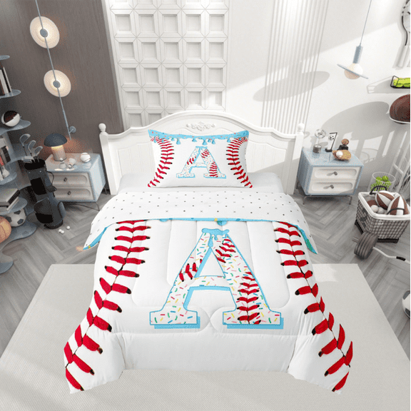 Manfei Personalized Initial A Twin Comforter Sets 2pcs,Baseball Sport Bedding Set