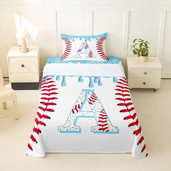 Manfei Personalized Initial A Twin Sheet Sets 3pcs,Baseball Sport Bedding