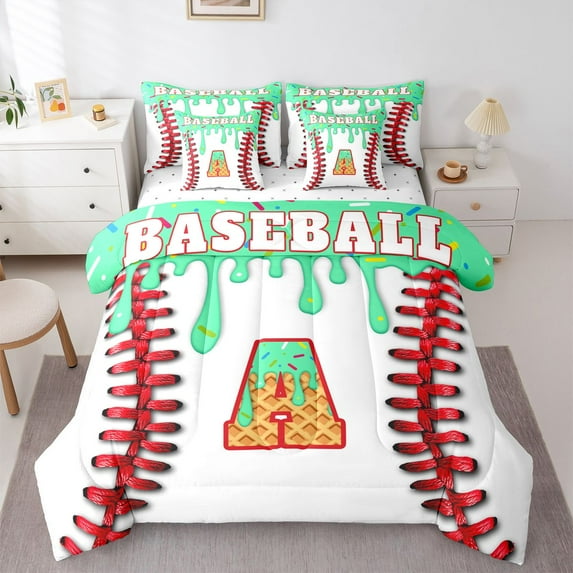 Manfei Personalized Initial Alphabet A 7-Piece Twin Bedding Sets for Children Kids Boys,Baseball Print Bedding Comforter Set,Abstract Graffiti Splash Breathable Sheet Sets