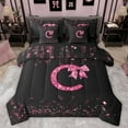thumbnail image 1 of Manfei Personalized Initial Alphabet C Bedding Comforter Set 7 Pieces for Teens Adults,Kawaii Ribbon Bowtie Full Bedding Set Lightweight,Black Pink Fitted Sheet Flat Sheet,Blingg Litter Home Decor, 1 of 8