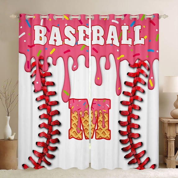 Manfei Personalized Initial Alphabet M Blackout Curtains Set of 2 (52x84 Each) for Children Kids Boys,Baseball Print Window Curtains,Abstract Graffiti Splash Curtains and Drapes