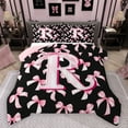 thumbnail image 1 of Manfei Personalized Initial Alphabet R Bedding Comforter Set 2pcs for Teens Adults,Kawaii Ribbon Bowtie Twin Comforter Sets Microfiber,Black Pink Breathable Bedding Set,Ultra Soft Home Decor, 1 of 8