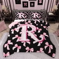 thumbnail image 1 of Manfei Personalized Initial Alphabet R Full Size Comforter Sets 3-Piece for Teens Adults,Kawaii Ribbon Bowtie Bedding Comforter Set,Black Pink Lightweight Bedding Sets,Ultra Soft Home Decor, 1 of 8