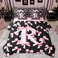 thumbnail image 1 of Manfei Personalized Initial Alphabet R Twin Bedding Sets 7-Piece for Teens Adults,Kawaii Ribbon Bowtie Bedding Comforter Set Microfiber,Black Pink Breathable Sheet Sets,Ultra Soft Home Decor, 1 of 8