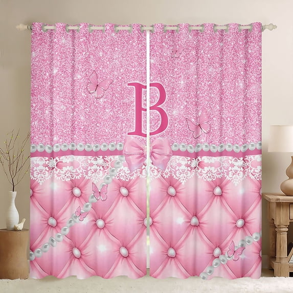 Manfei Personalized Initial B Black Out Curtains,Dreamy Pprincess Curtains Pack of 2 (42x63 Each),Bow Tie Butterfly Bedroom Curtains,Bling Glitter Room Decor