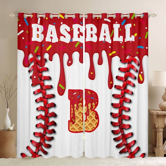 Manfei Personalized Initial B Blackout Curtains Set of 2 (52x84 Each) for Boys Girls Teens,Sport Baseball Print Window Curtains,Abstract Splash Curtains and Drapes,Luxury Bedroom Decor