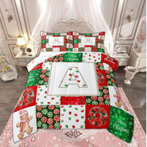 Manfei Personalized Initial A Bedding Comforter Set for Kids Boys Girls, Merry Christmas Twin Comforter Sets, Gingerbread Lollipop Plaid Bedding Set, Luxury Bedroom Decor, Reversible 2pcs