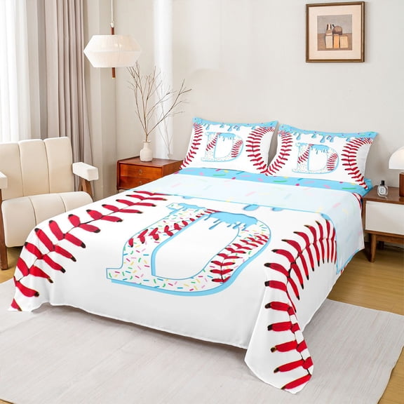 Manfei Personalized Initial D Queen Sheet Sets 4 Pieces,Baseball Sport Bed Set