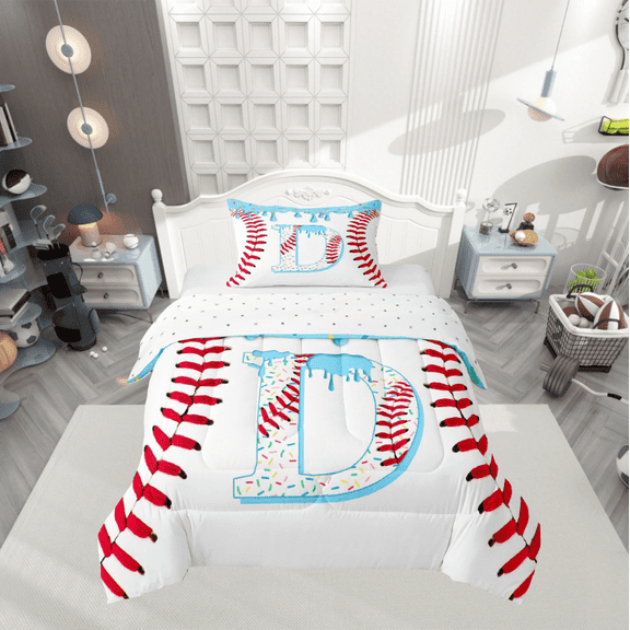 Manfei Personalized Initial D Twin Comforter Sets 2pcs,Baseball Sport Bedding Set