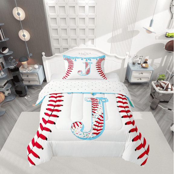 Manfei Personalized Initial J Twin Comforter Sets 2pcs,Baseball Sport Bedding Set