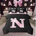 thumbnail image 1 of Manfei Personalized Initial N Twin Bedding Sets 7-Piece for Girls, Pink Bow Tie Bedding Comforter Set, Watercolor Monogrammed Sheet Sets, Breathable Room Decor, 1 of 8