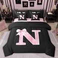 thumbnail image 1 of Manfei Personalized Initial N Twin Bedding Sets 7-Piece for Girls, Pink Bow Tie Bedding Comforter Set, Watercolor Monogrammed Sheet Sets, Breathable Room Decor, 1 of 6