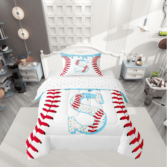 Manfei Personalized Initial S Twin Comforter Sets 2pcs,Baseball Sport Bedding Set